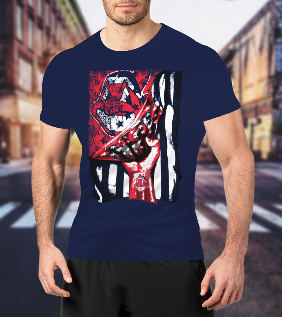Cleveland Indians Pride American Flag Baseball Team Spirit T-Shirt