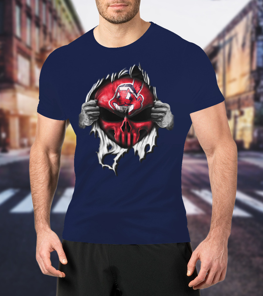 Cleveland Indians Skull Mask Ripping T-Shirt