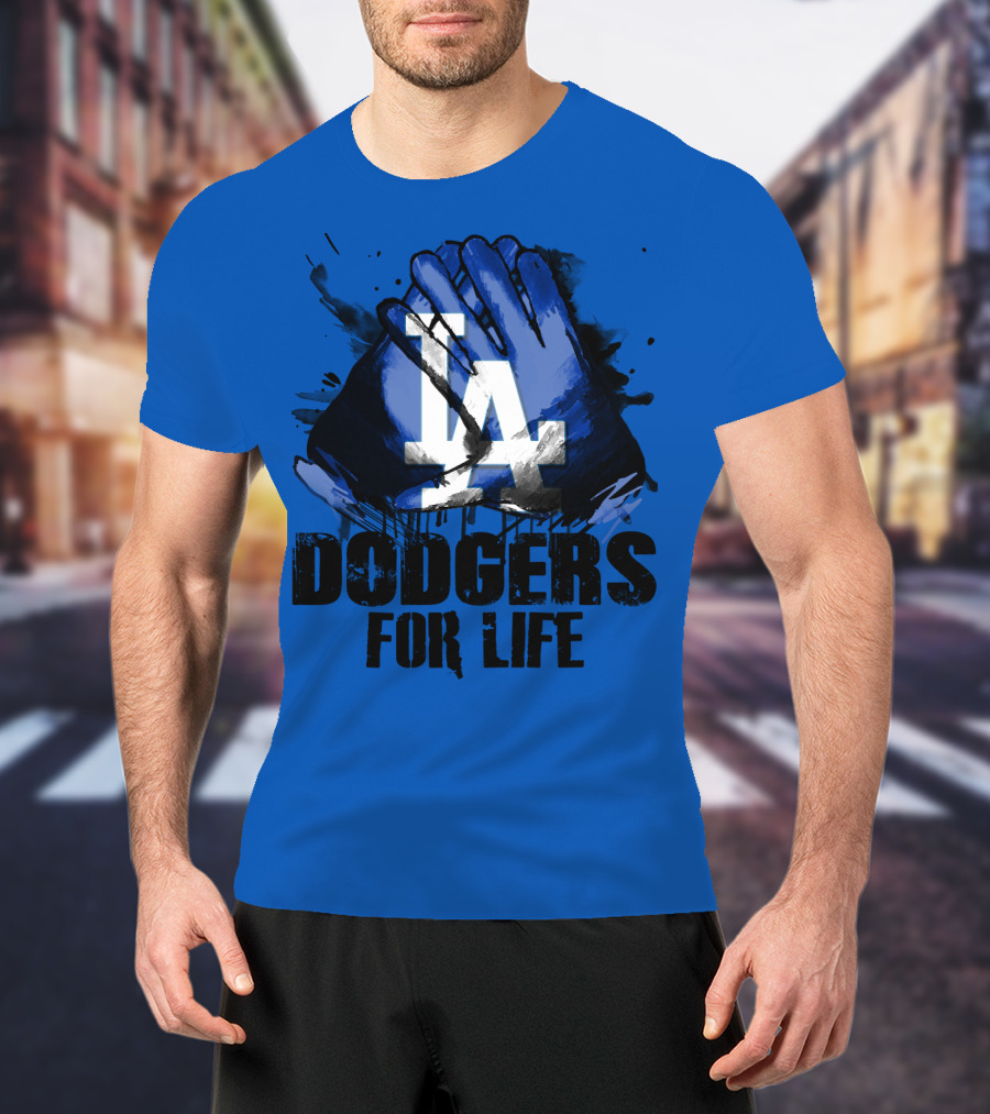 La Dodgers For Life Blue Graphic Featuring Iconic Logo With Hands T-Shirt
