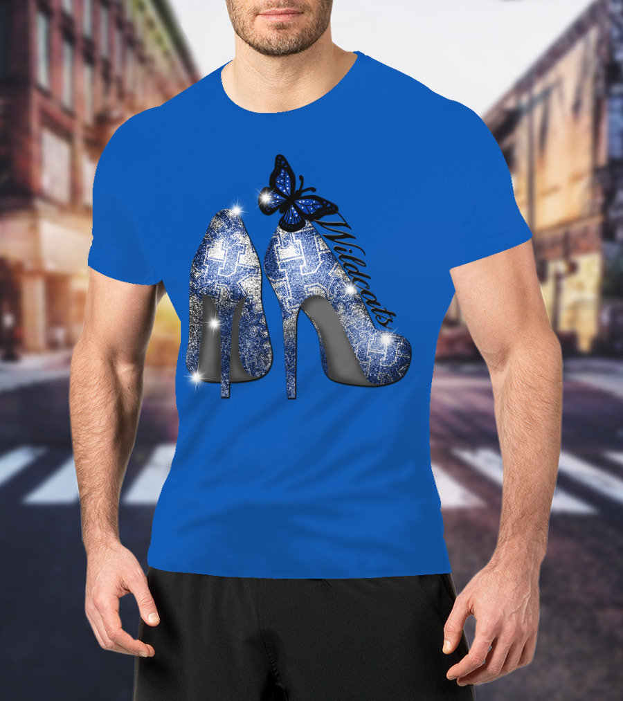 Kentucky Wildcats High Heels And Butterfly In Blue T-Shirt