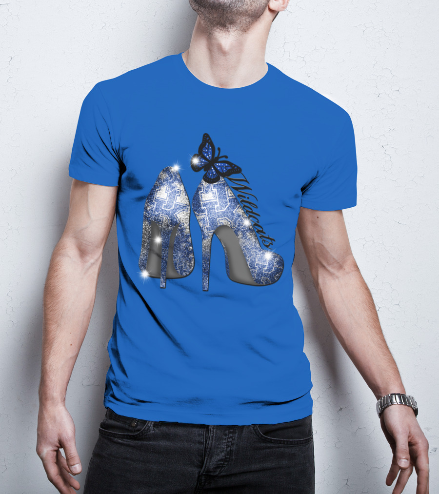 Kentucky Wildcats High Heels And Butterfly In Blue T-Shirt