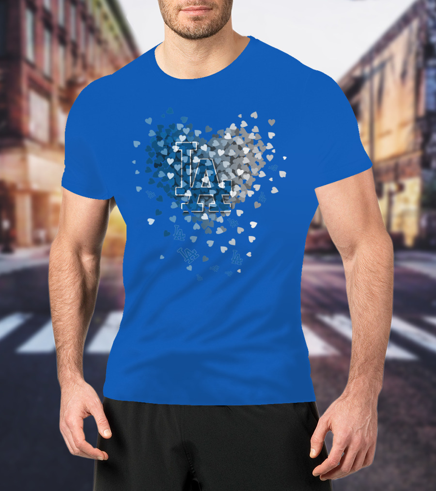 Los Angeles Dodgers La Hearts Logo Blue T-Shirt