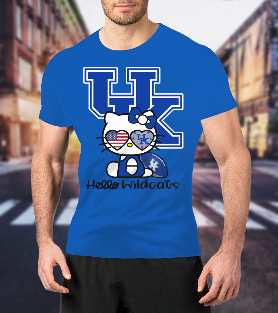 Hello Wildcats Uk Logo Hello Kitty With American Heart And Football T-Shirt