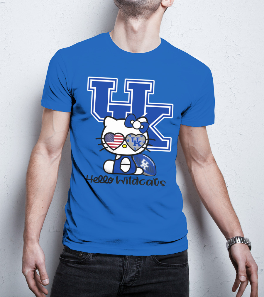 Hello Wildcats Uk Logo Hello Kitty With American Heart And Football T-Shirt