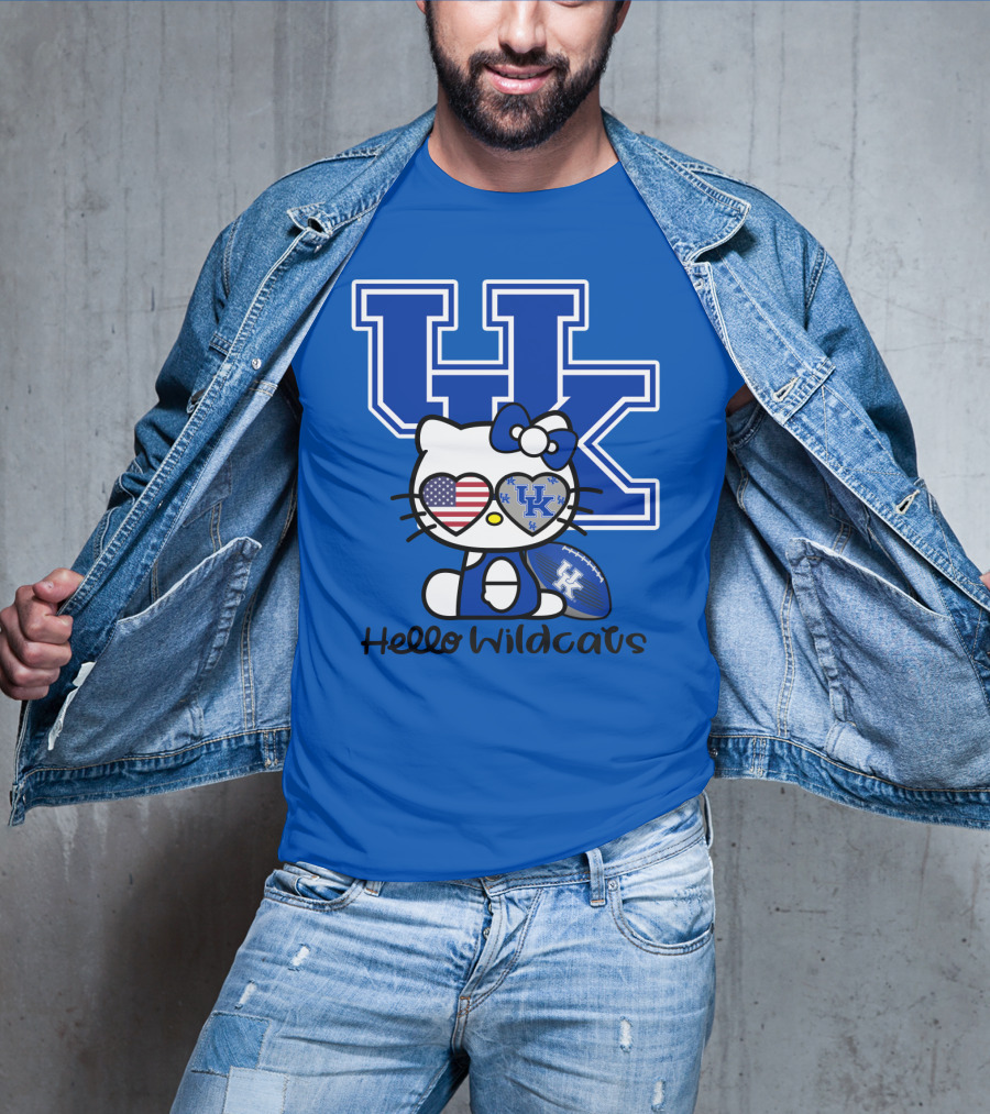 Hello Wildcats Uk Logo Hello Kitty With American Heart And Football T-Shirt