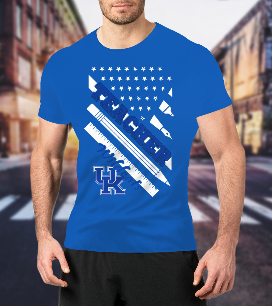 Teacher Wildcats Uk Logo With Stars And Pencils T-Shirt