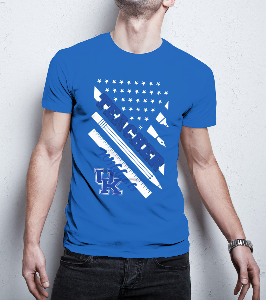 Teacher Wildcats Uk Logo With Stars And Pencils T-Shirt