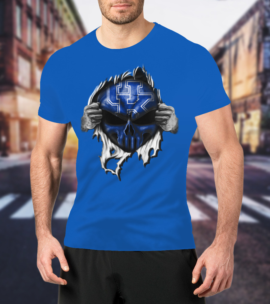 Kentucky Wildcats Skull UK Logo Blue Background T-Shirt
