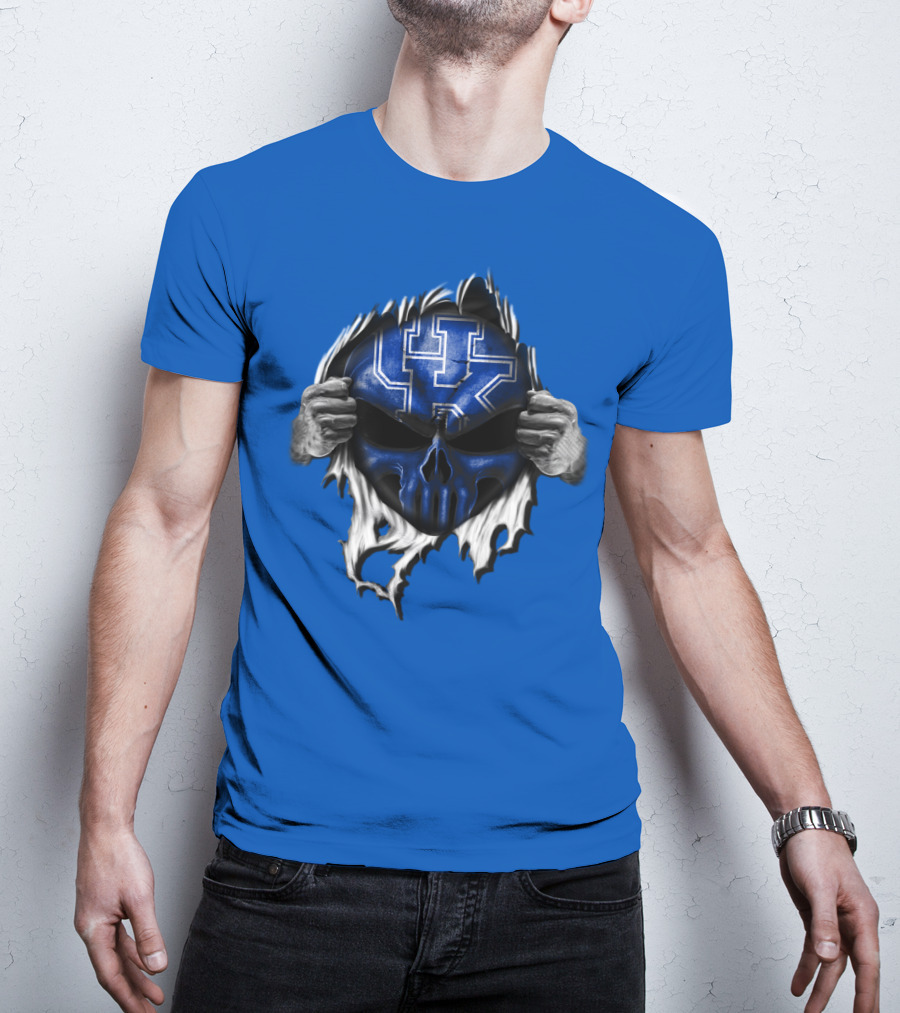 Kentucky Wildcats Skull UK Logo Blue Background T-Shirt