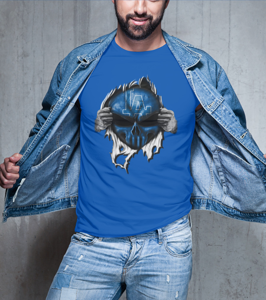 Los Angeles Dodgers LA Blue Skull Hands Peeling T-Shirt