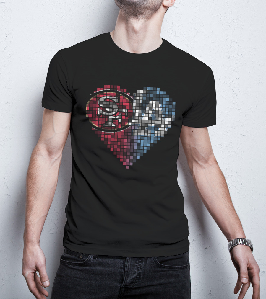 Ttr 002 San Francisco 49ers Los Angeles Dodgers Heart Pixel Mosaic T-Shirt