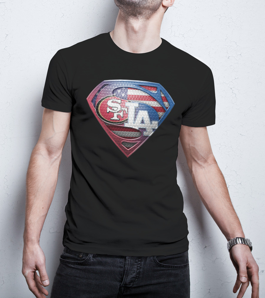 San Francisco 49ers Los Angeles Dodgers American Flag Superman T-Shirt