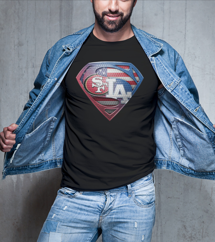 San Francisco 49ers Los Angeles Dodgers American Flag Superman T-Shirt