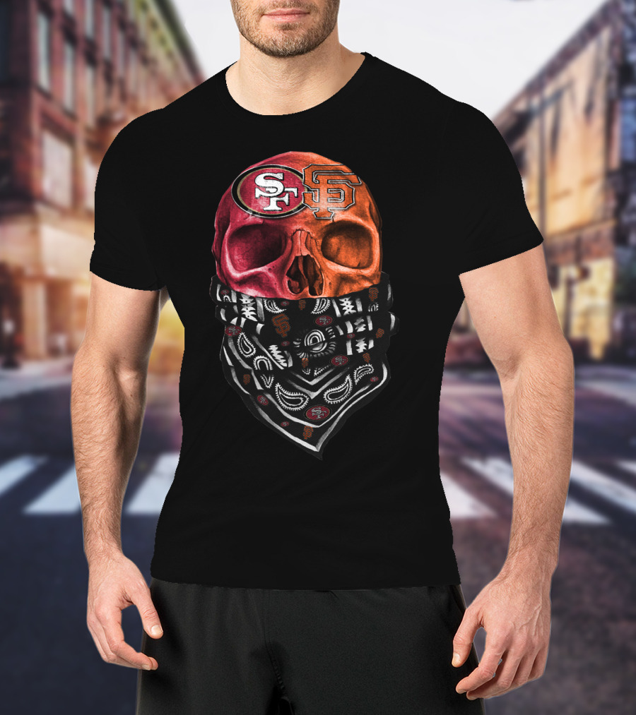 Sf Giants And 49ers Skull Bandana Art T-Shirt