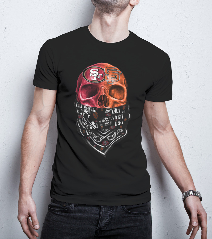 Sf Giants And 49ers Skull Bandana Art T-Shirt