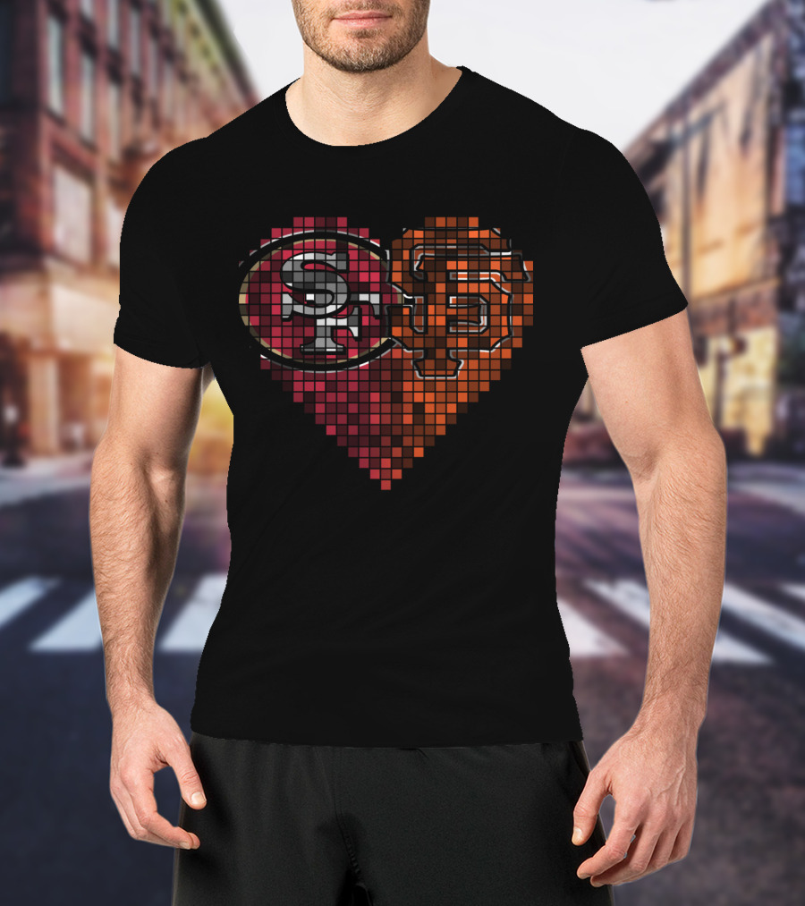 Ttr 003 Sf Giants 49ers Heart Pixel Art T-Shirt