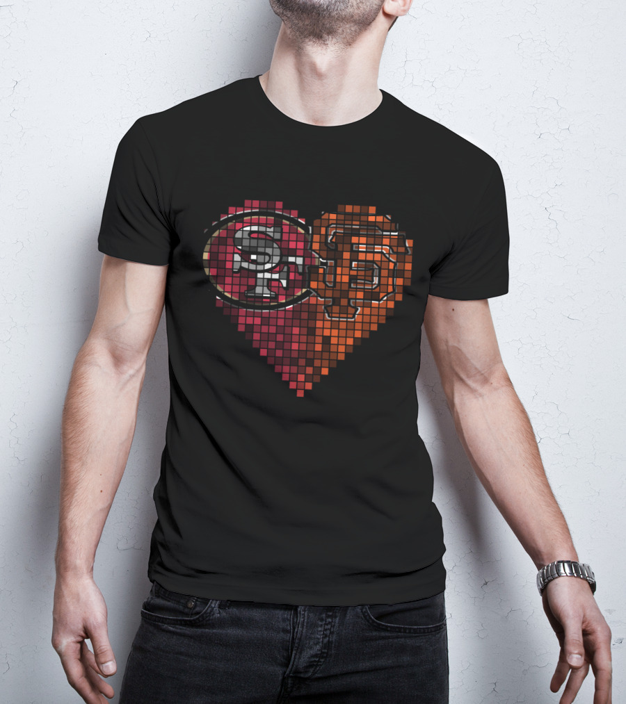 Ttr 003 Sf Giants 49ers Heart Pixel Art T-Shirt