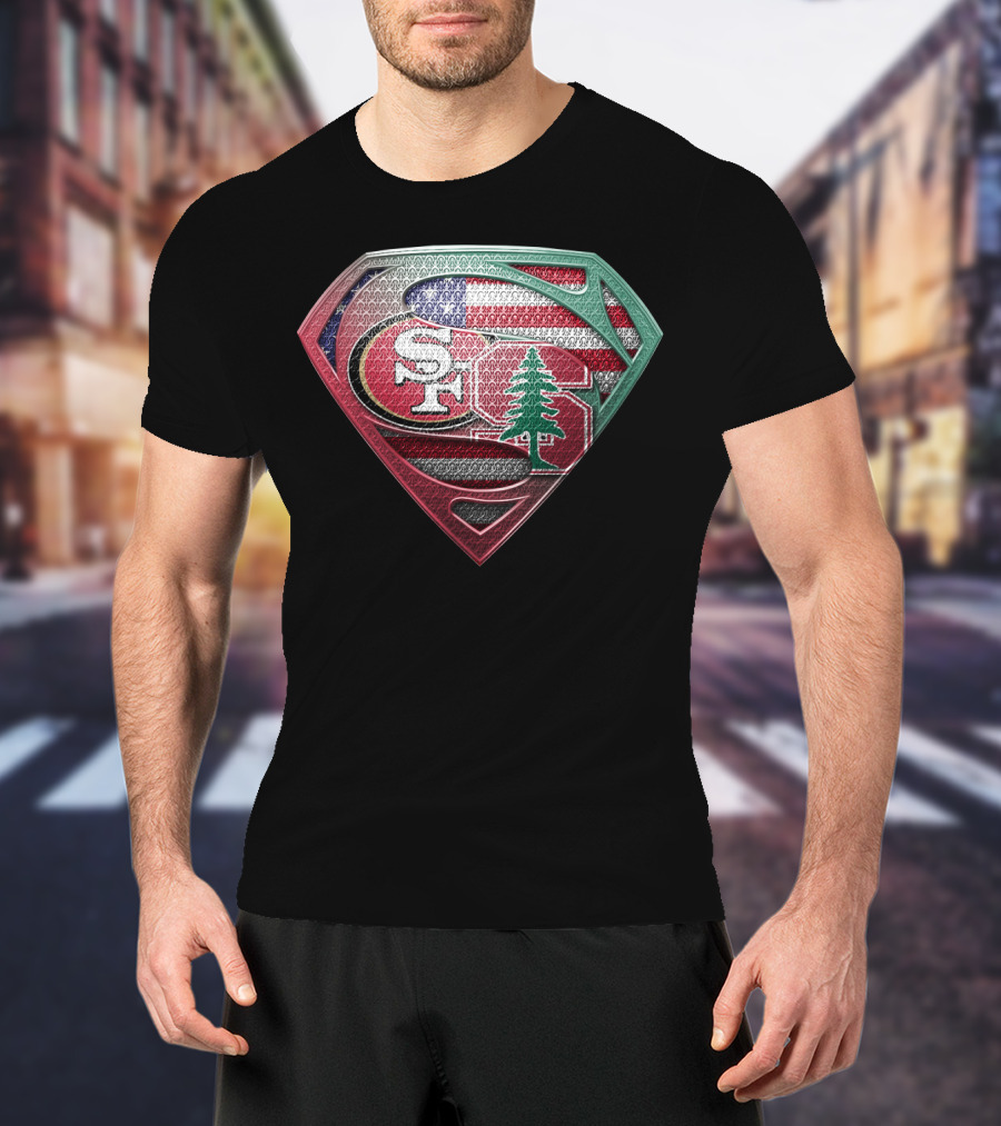 Stanford Cardinal San Francisco 49ers Superman Shield Flag T-Shirt