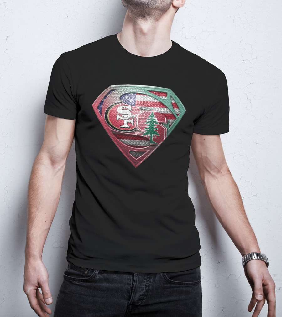Stanford Cardinal San Francisco 49ers Superman Shield Flag T-Shirt