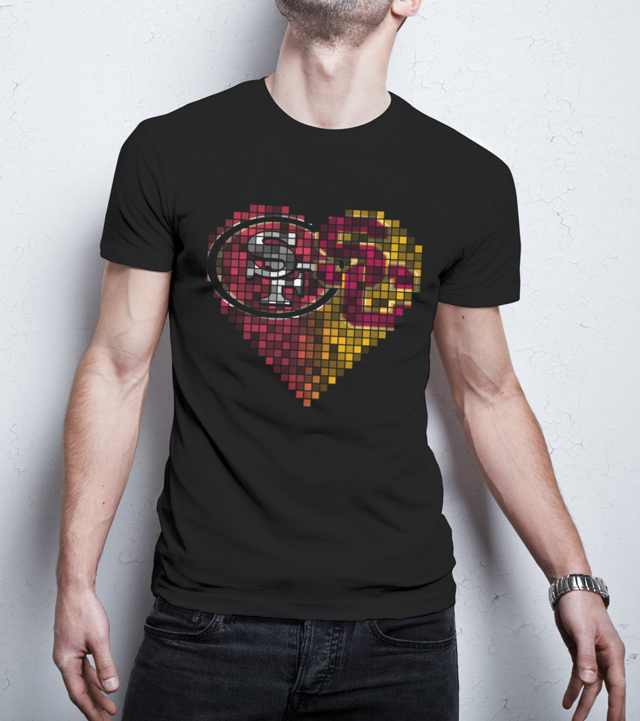 Ttr 005 Heart Mosaic San Francisco 49ers And Usc Trojans Logos T-Shirt
