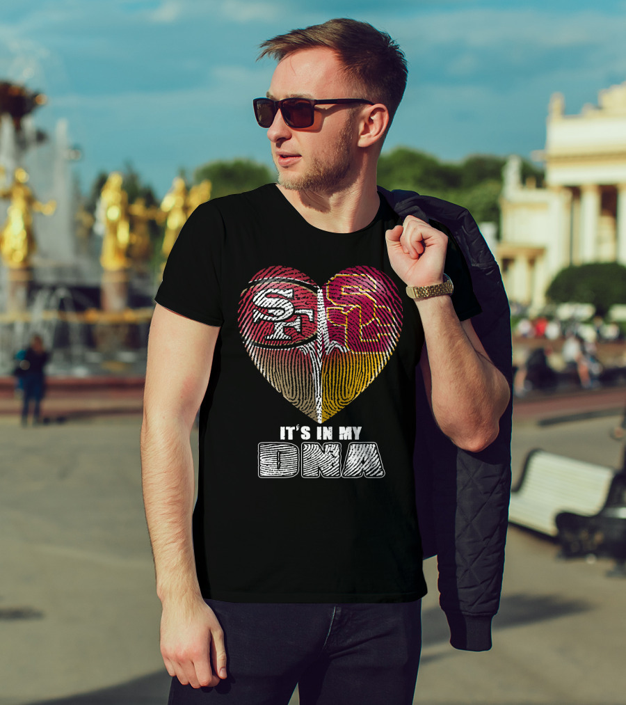 San Francisco 49ers USC Trojans Heart DNA Fingerprint Fan Pride T-Shirt