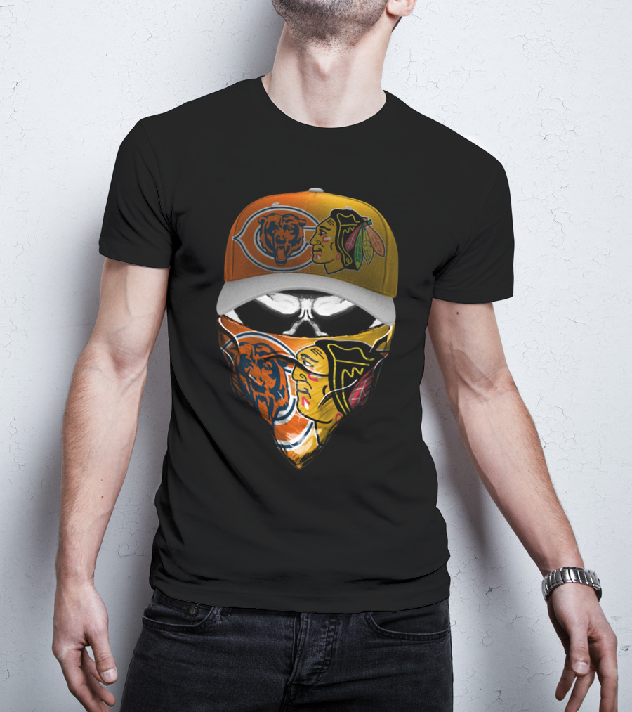 Chicago Bears Blackhawks Cap And Bandana Crossover T-Shirt