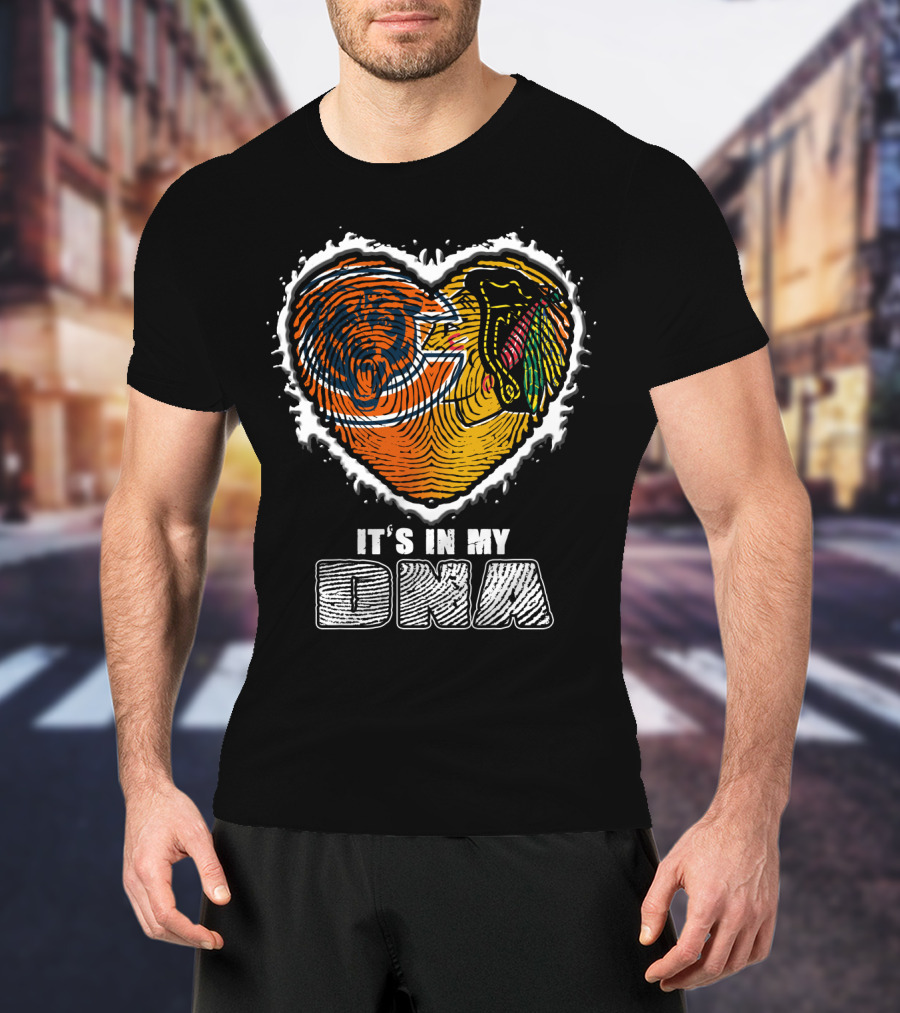 It’s In My Dna Chicago Bears Blackhawks Fingerprint Heart T-Shirt