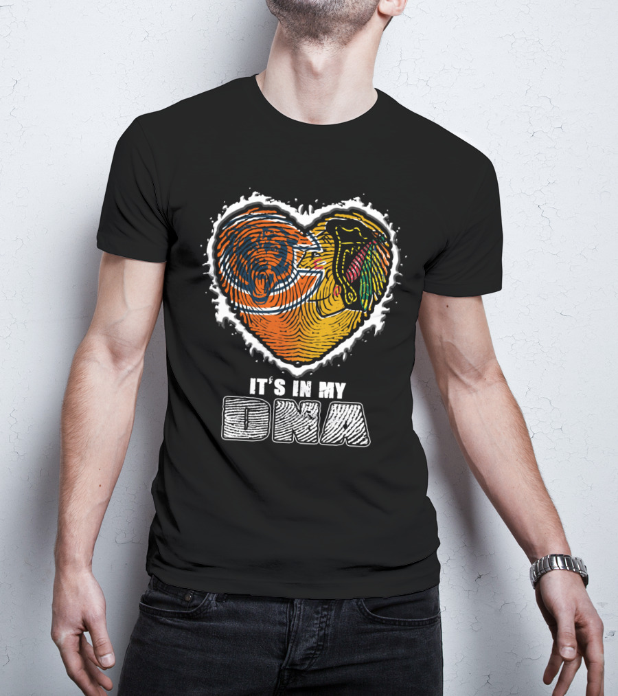 It’s In My Dna Chicago Bears Blackhawks Fingerprint Heart T-Shirt