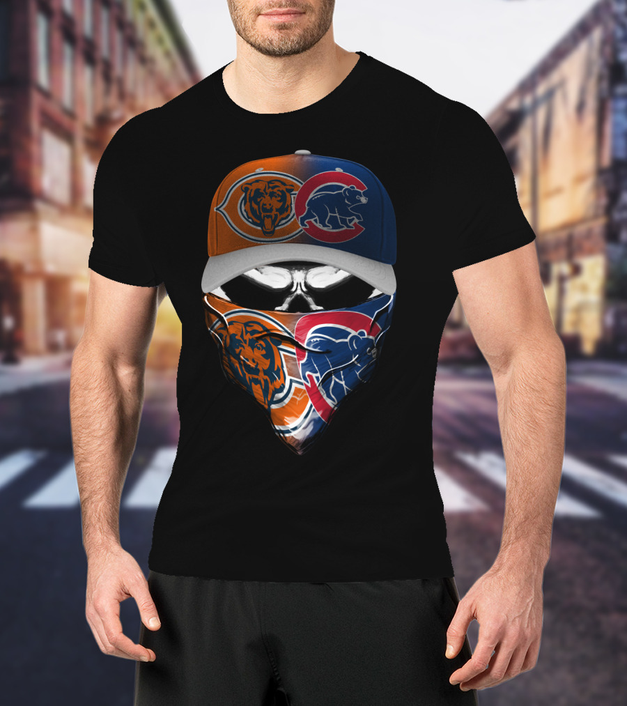 Chicago Bears And Cubs Fan Skull Mask T-Shirt