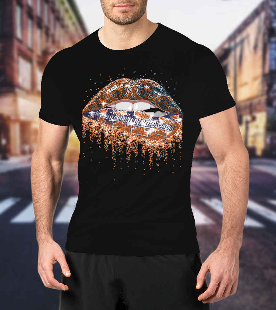 Illinois Fighting Illini Lips Glitter T-Shirt
