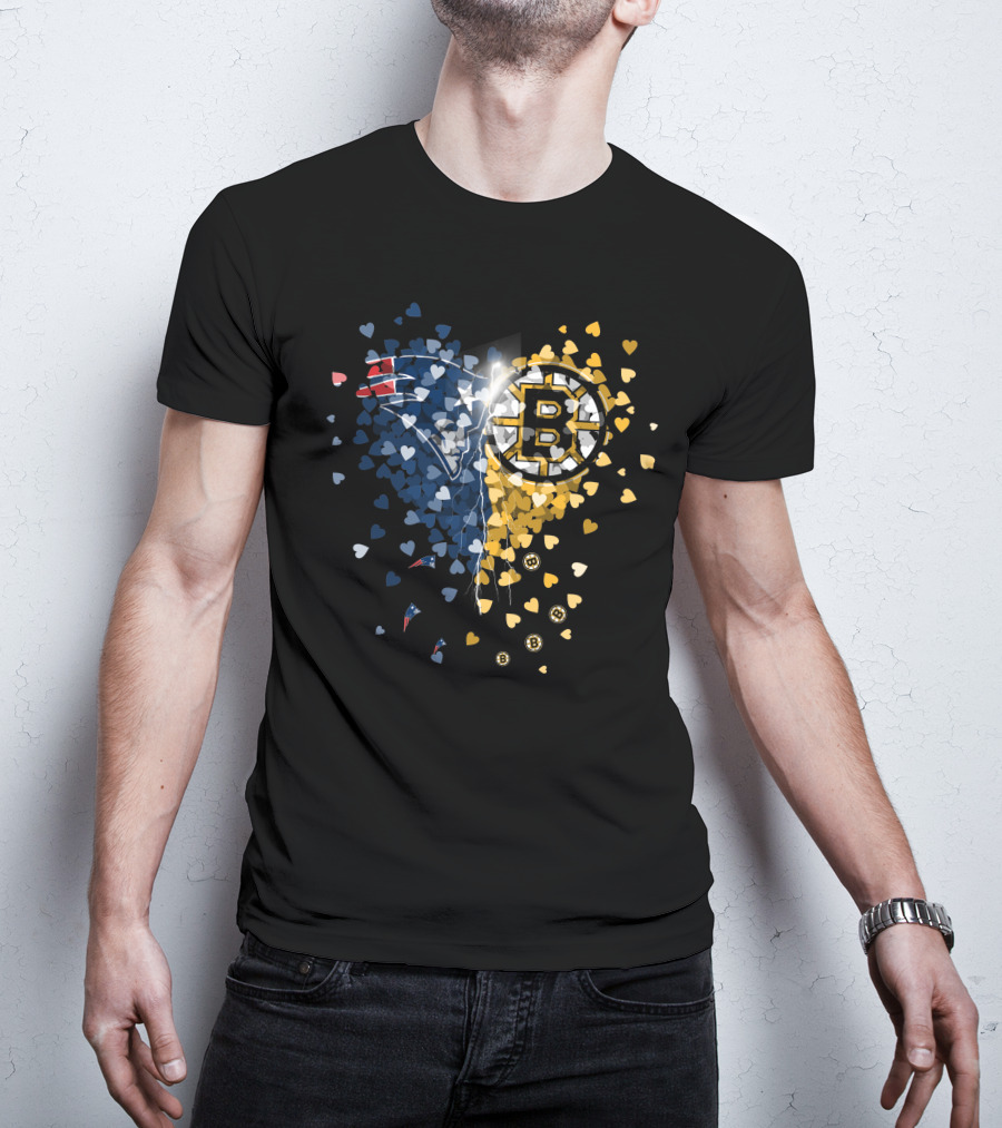 New England Patriots Boston Bruins Heart Lightning Fusion T-Shirt