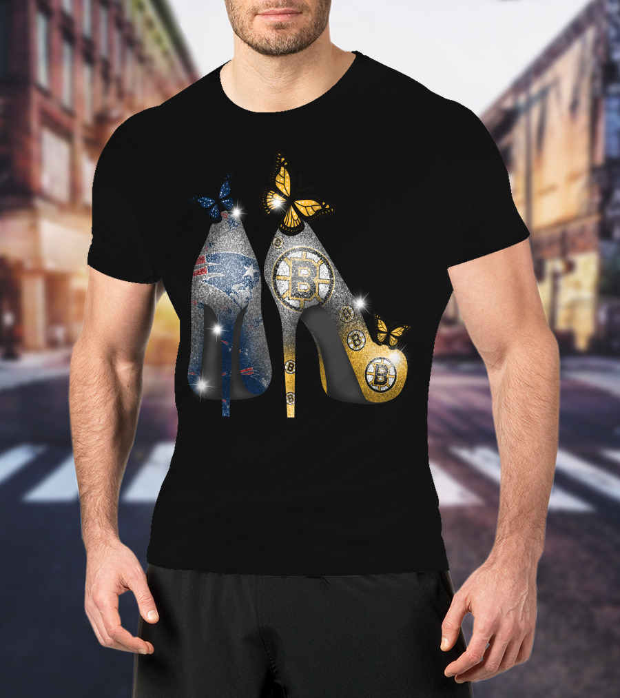 Nfl Patriots And Nhl Bruins Butterfly Stilettos T-Shirt