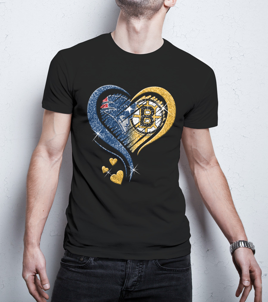 New England Patriots Boston Bruins Heart Design T-Shirt