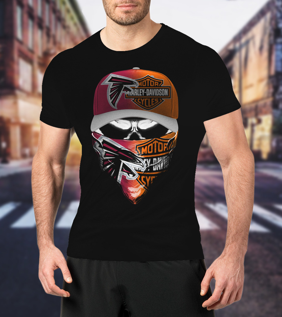 Atlanta Falcons Harley Davidson Motorcycles Mask Hat Combo T-Shirt