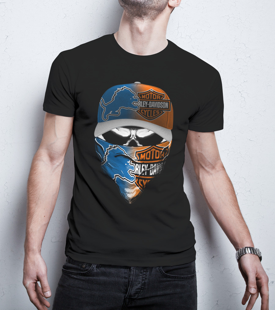 Detroit Lions Harley Davidson Motorcycles Skull Mask T-Shirt