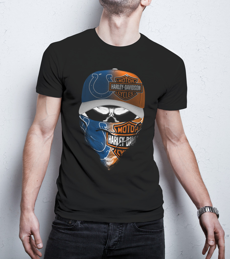 Harley Davidson Motorcycles Colts Skull Hat Bandana T-Shirt