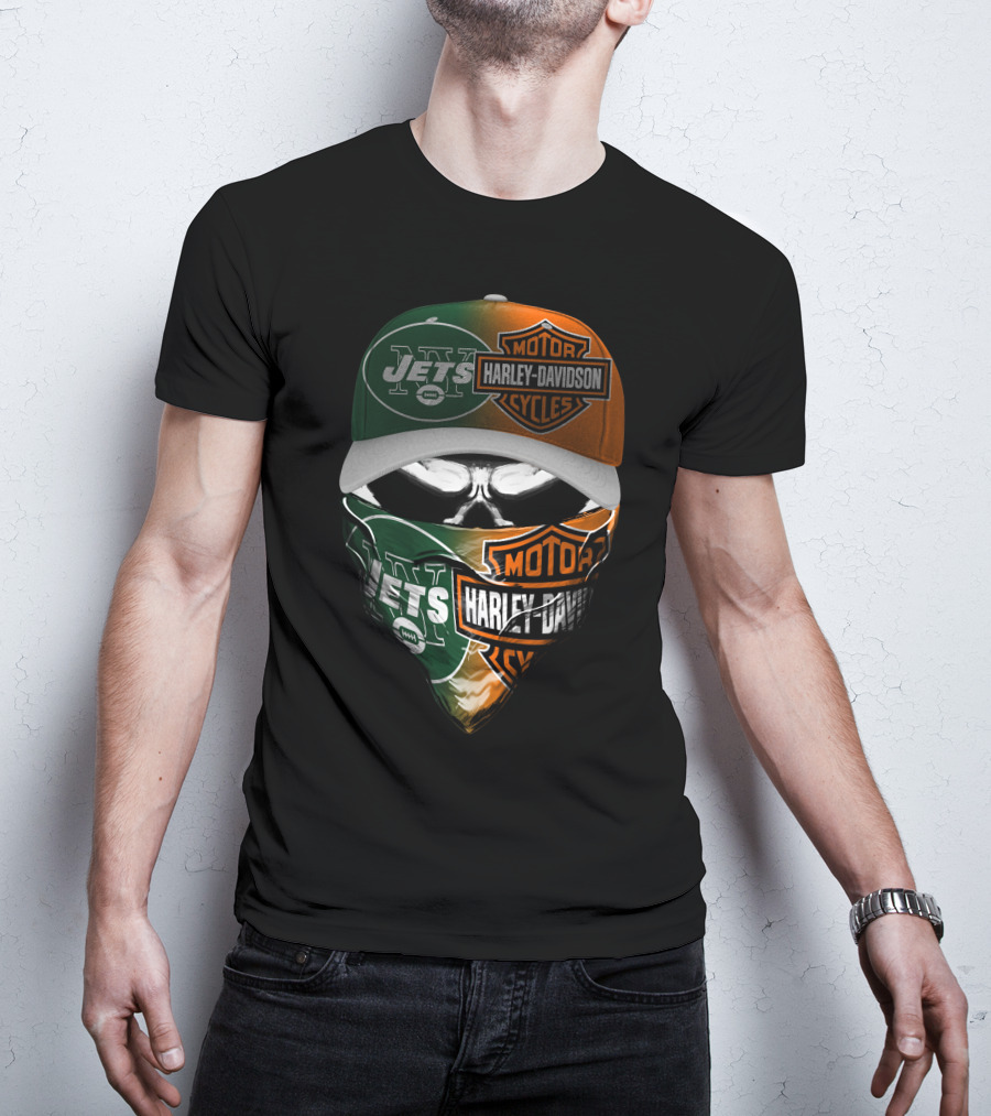 New York Jets Harley Davidson Motorcycles Mashup 24Hl Cap And Bandana T-Shirt