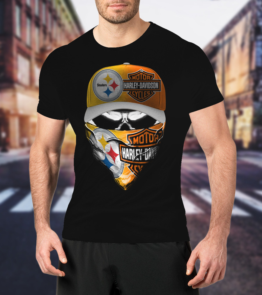 Steelers Harley Davidson Motorcycles Skull Mask T-Shirt