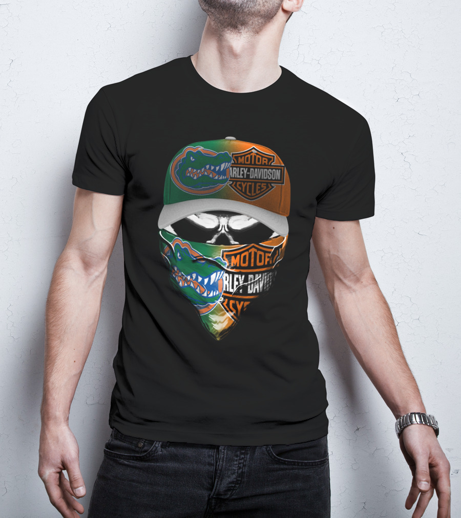 Florida Gators Harley Davidson Motorcycles Skull Mask And Cap T-Shirt
