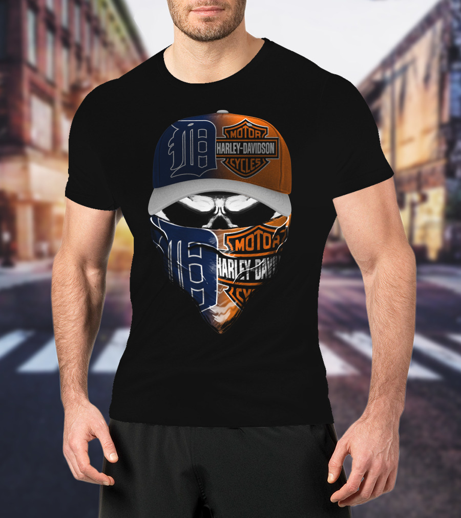 Detroit Tigers Harley Davidson Skull T-Shirt