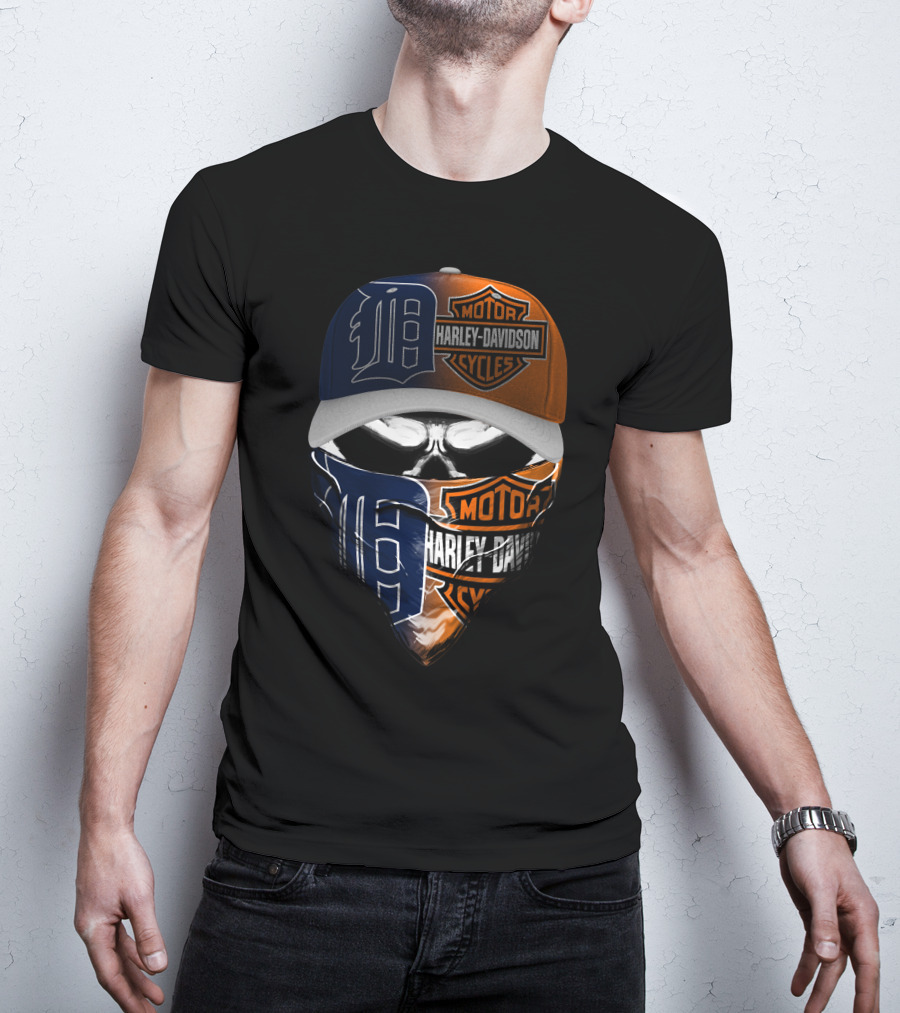 Detroit Tigers Harley Davidson Skull T-Shirt