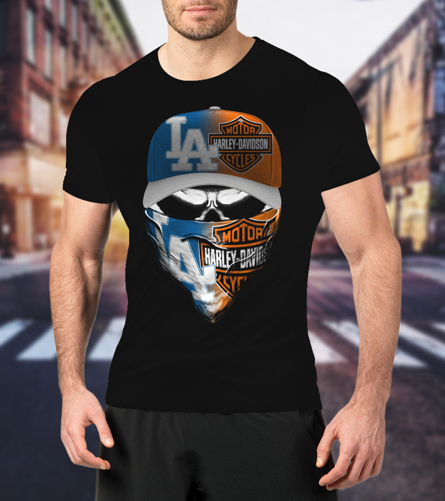 Los Angeles Dodgers Harley Davidson Skull Cap Bandana T-Shirt