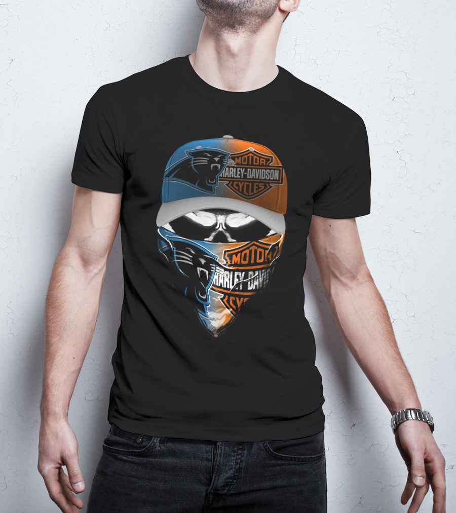 Harley Davidson Motor Cycles Skull Bandana Split Panthers Helmet T-Shirt