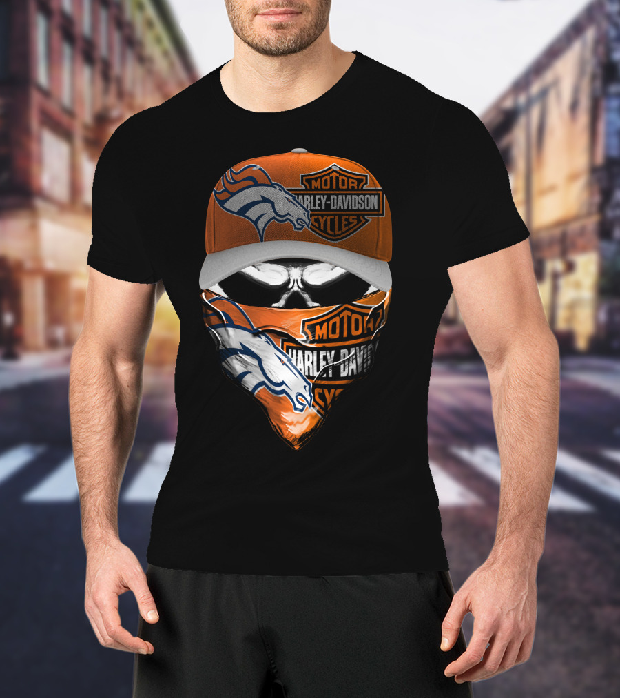 Denver Broncos Harley Davidson Motorcycle Skull Fusion T-Shirt