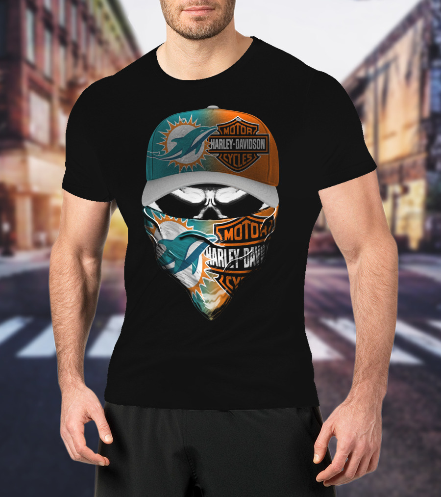 Miami Dolphins Harley Davidson Motorcycles Skull T-Shirt