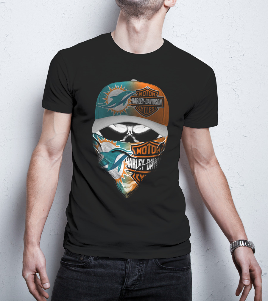 Miami Dolphins Harley Davidson Motorcycles Skull T-Shirt