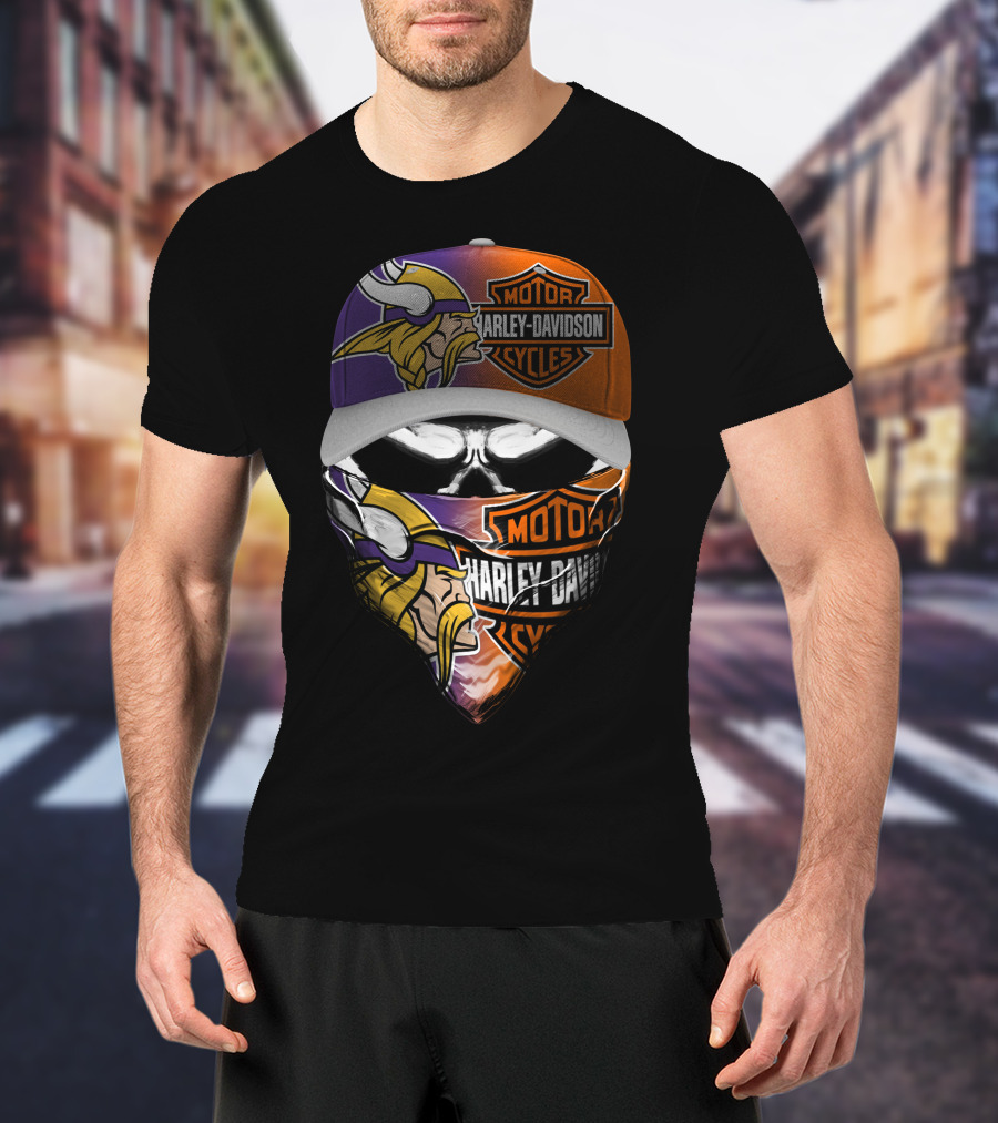 Minnesota Vikings Harley Davidson Motorcycles Fan Gear T-Shirt