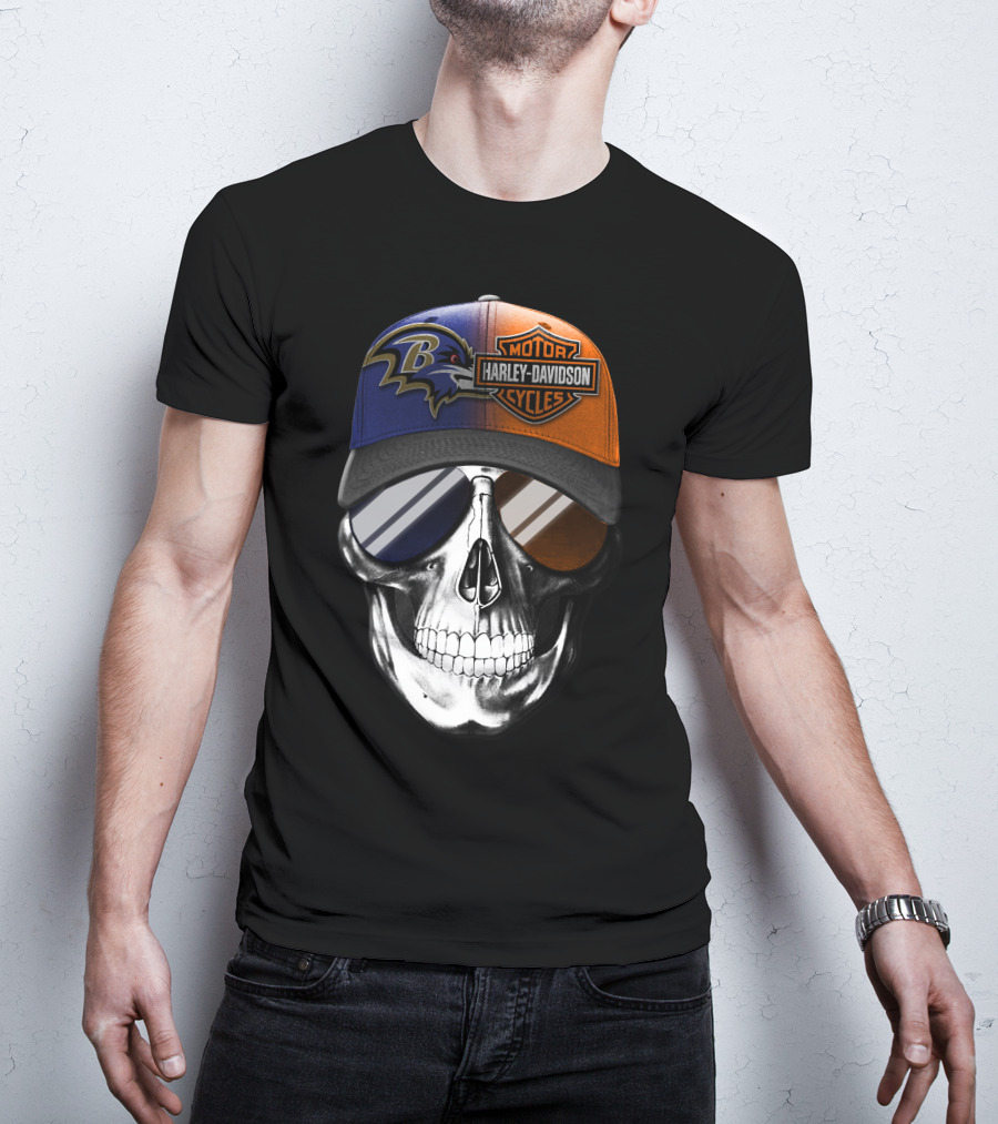 Baltimore Ravens Harley Davidson Skull Cap T-Shirt