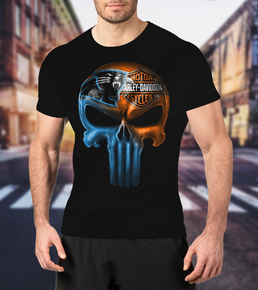 Carolina Panthers Harley Davidson Skull T-Shirt