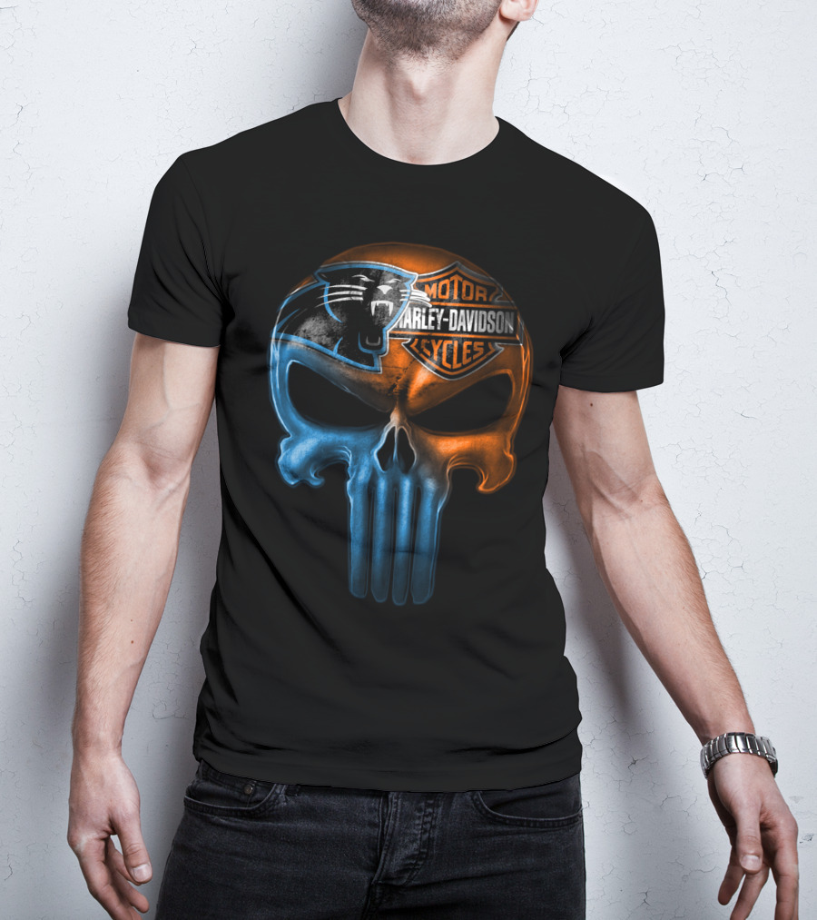 Carolina Panthers Harley Davidson Skull T-Shirt